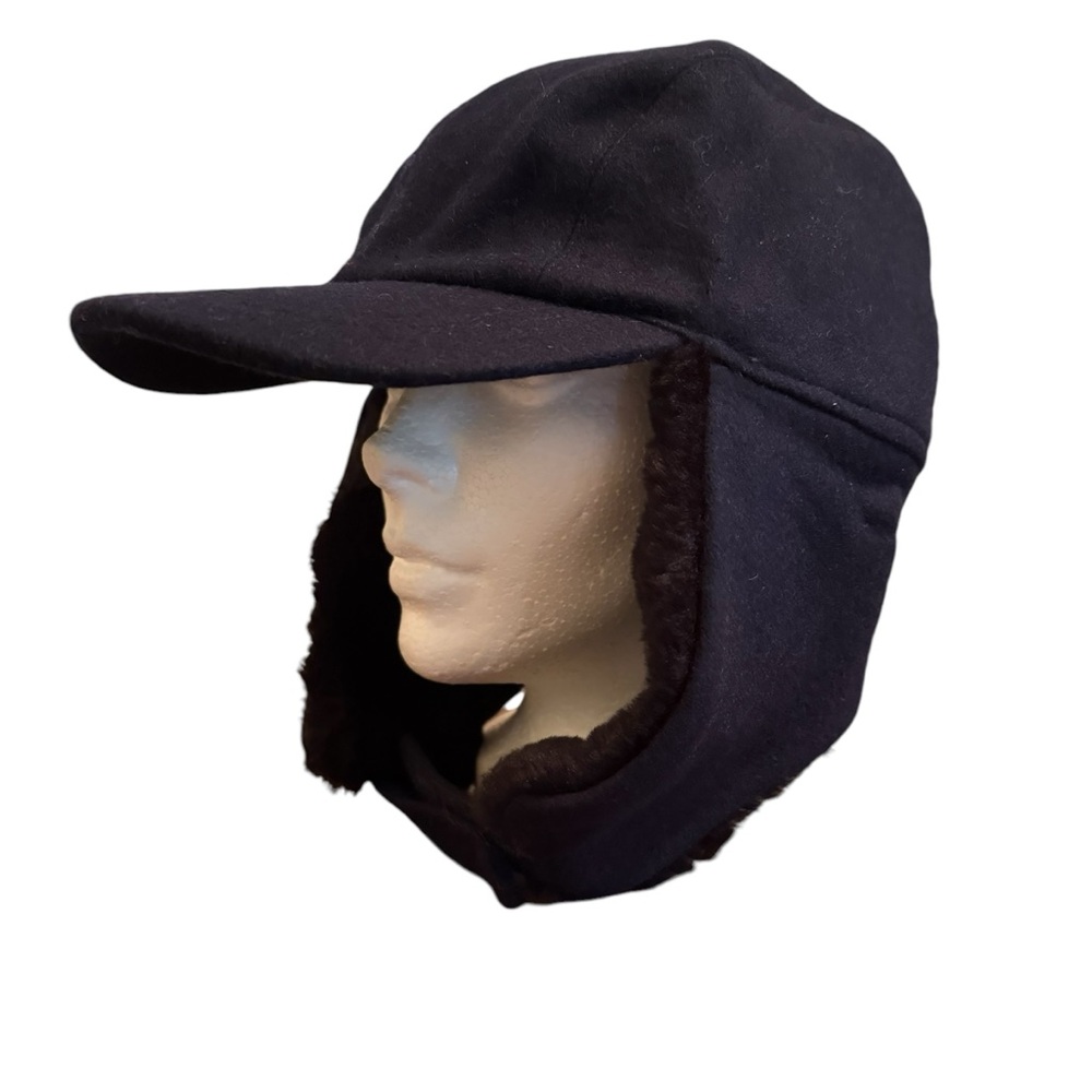 NEW Vintage Trapper Winter Ushanka Navy Blue Faux Fur Hat Ear Flap Wool Blend